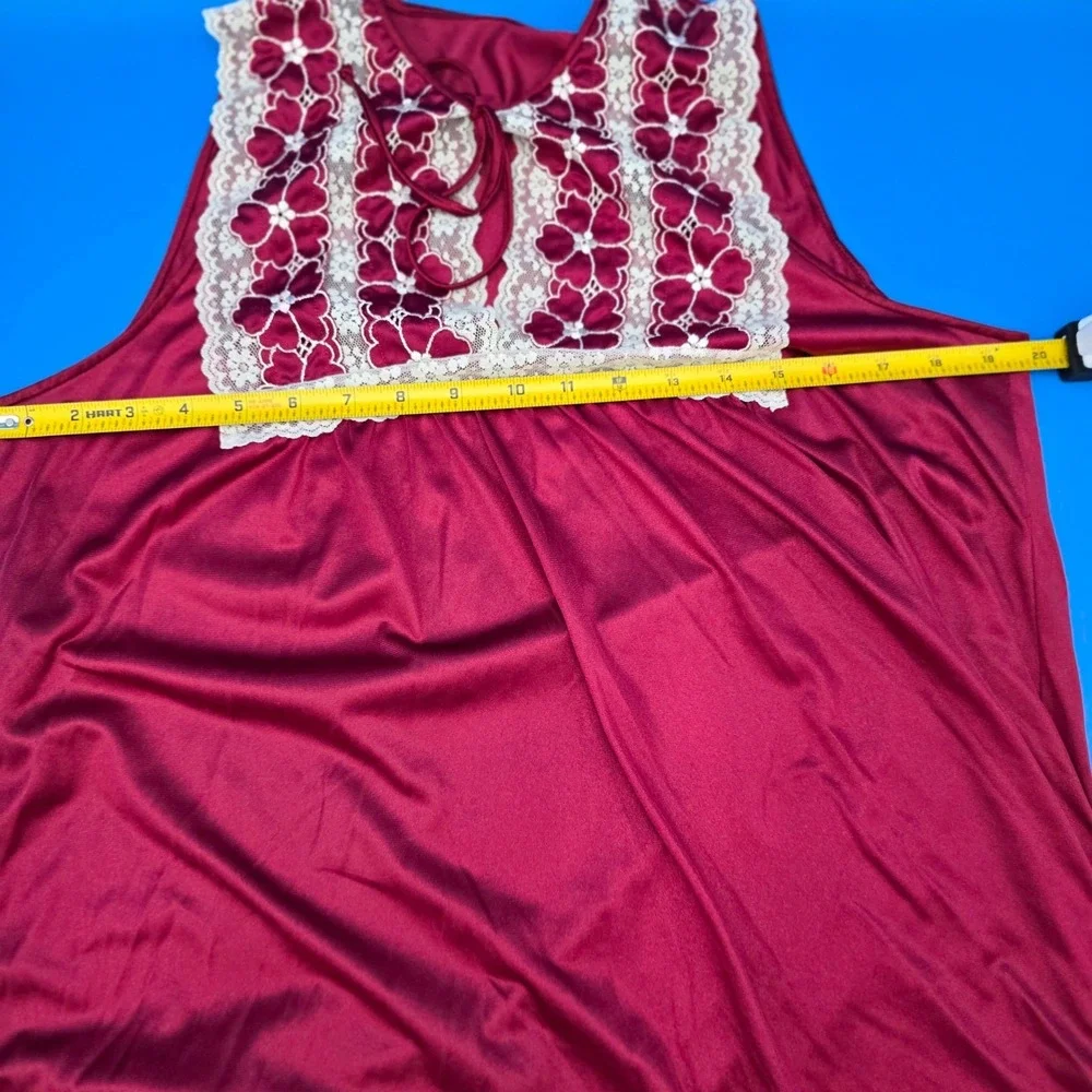 Vintage Gossard Artemis Nightgown Medium Red Lace Trim Tie Neck Lingerie‎